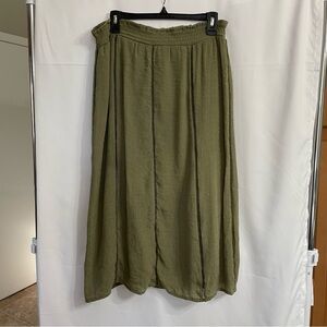 New Directions Large Olive Green Pleated A-Line Midi Skirt Casual Resort